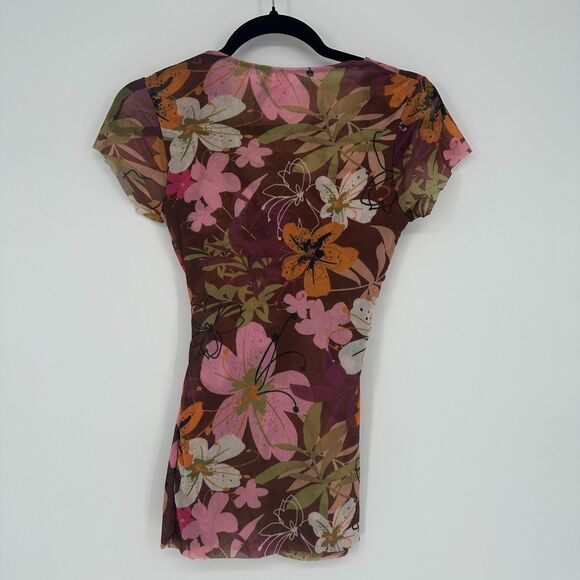 Vintage Y2K Sweet Pea By Stacy Frati Mesh Wrap Top Size M Floral Stretch Whimsy - Picture 8 of 8